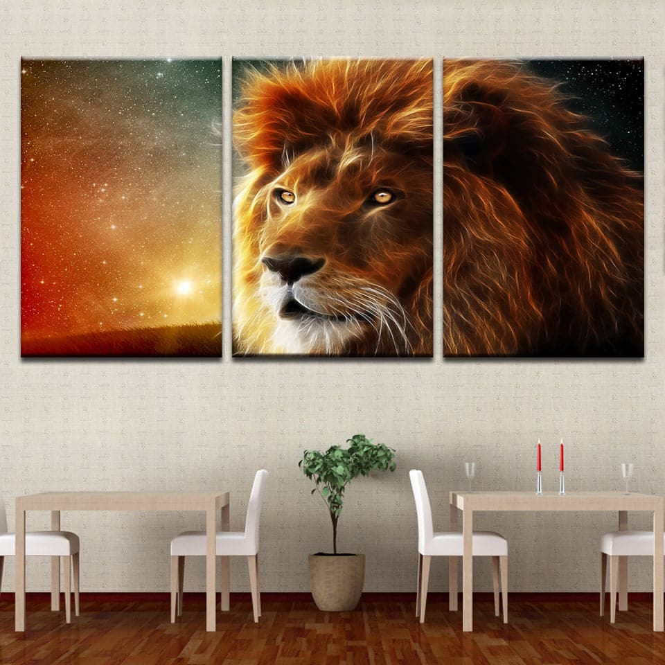 Pine Stretched  Framed 3 Panels - Lion