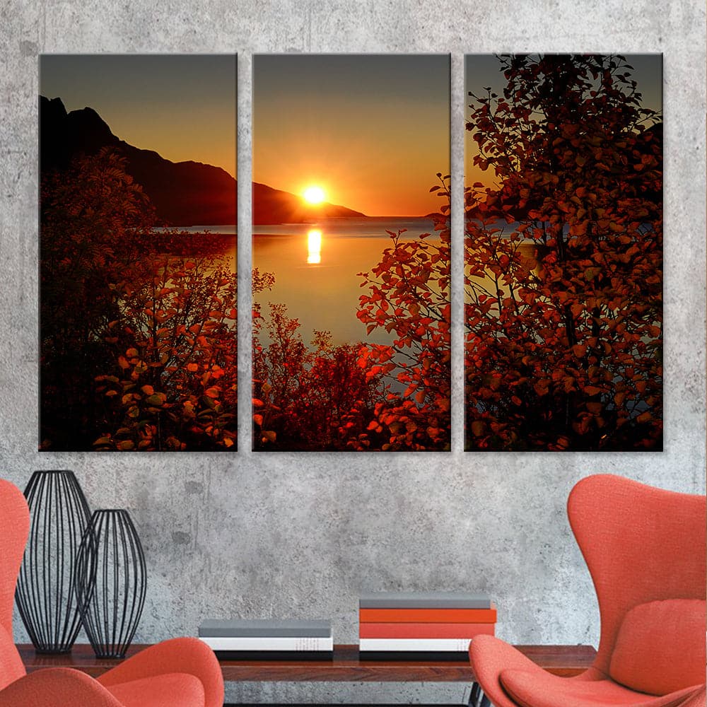 Pine Stretched  Framed 3 Panels - Sunset