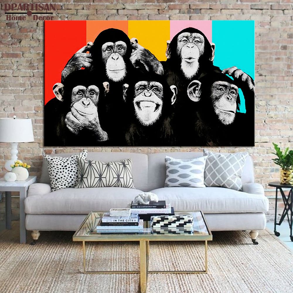 Pine Stretched  Framed 1 Panel - Happy Monkey