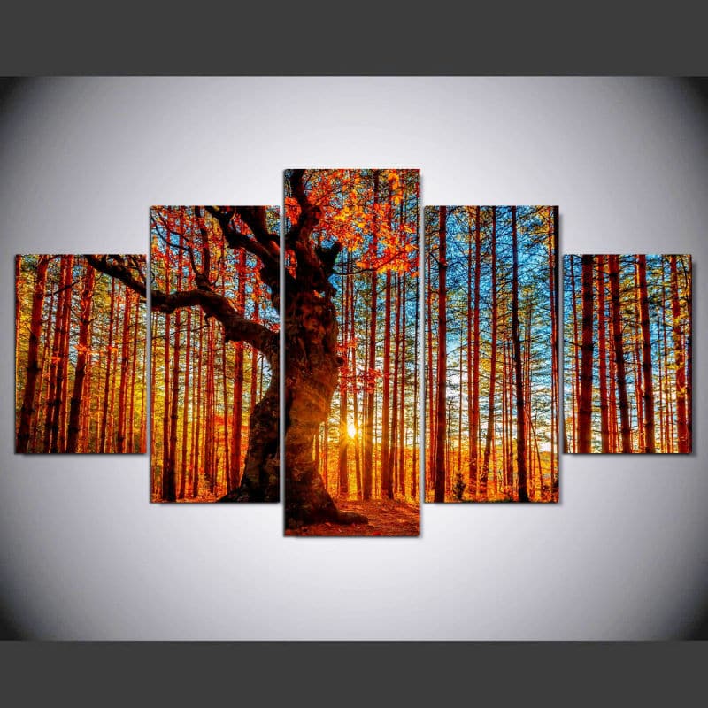 Framed 5 Panels - Red Forest