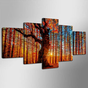 Framed 5 Panels - Red Forest