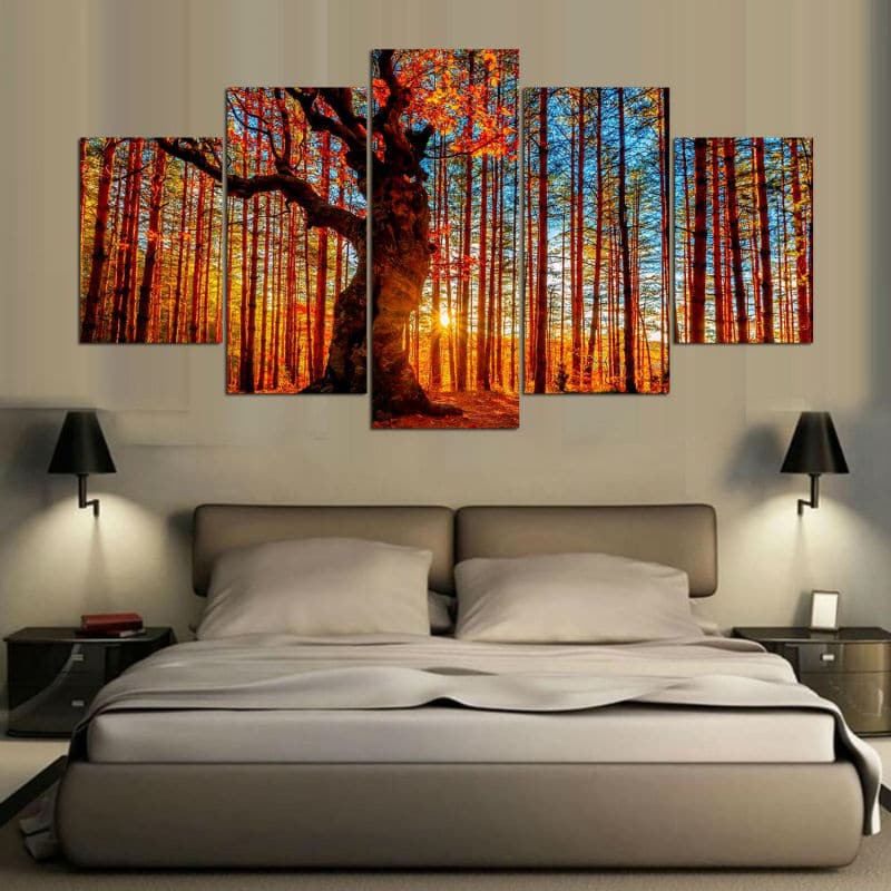 Framed 5 Panels - Red Forest