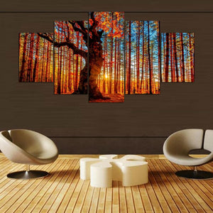 Framed 5 Panels - Red Forest