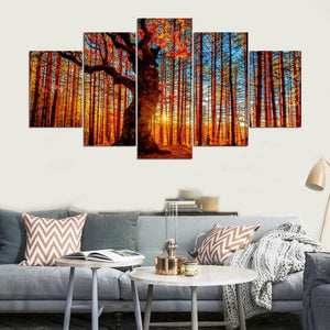 Framed 5 Panels - Red Forest