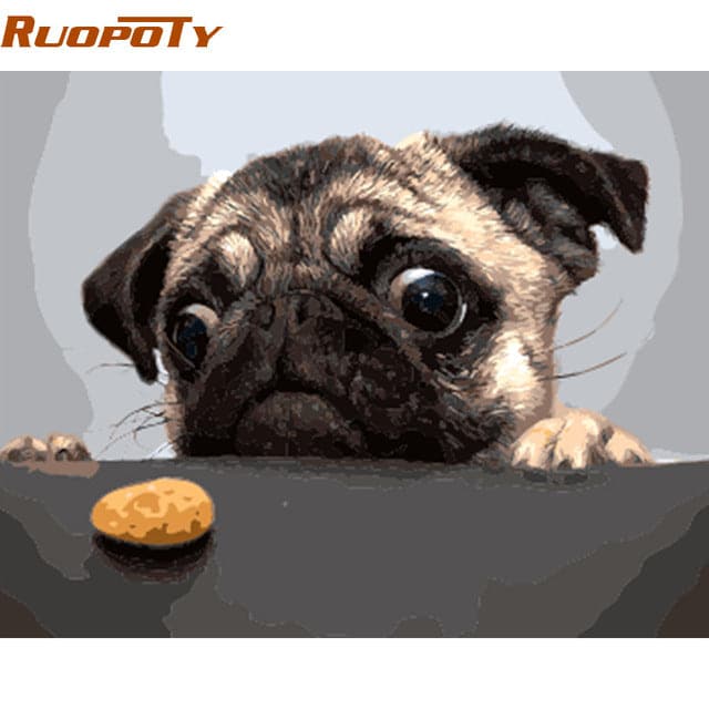 Pine Stretched  Framed 1 Panel - Pug