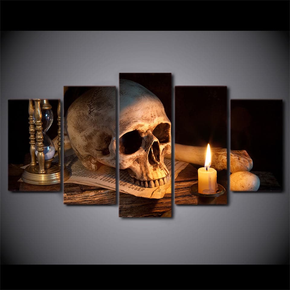 Pine Stretched  Framed 5 Panels - Skull Art