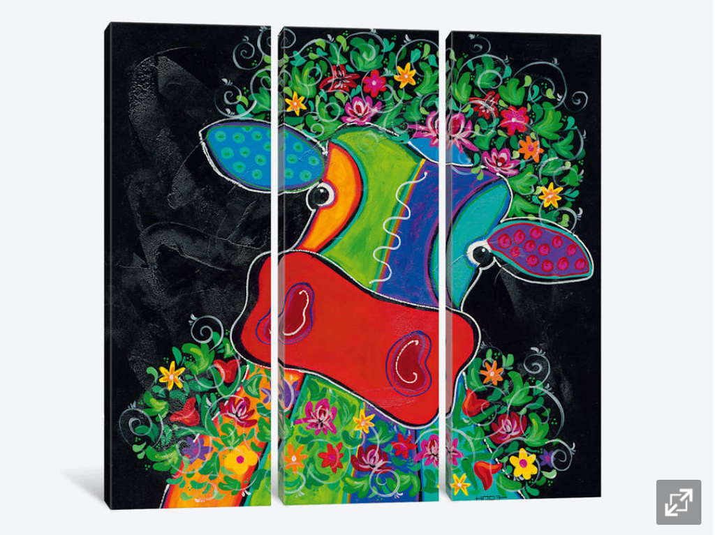 Pine Stretched  Framed 3 Panels - Cow art