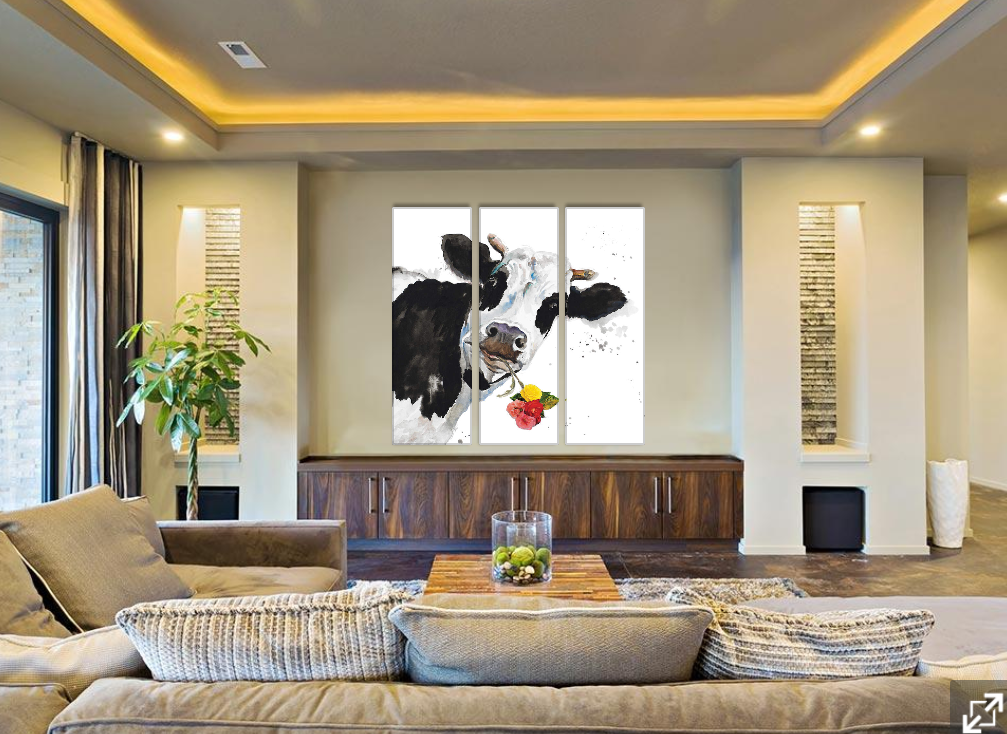 Framed 3 Panels - Cow art