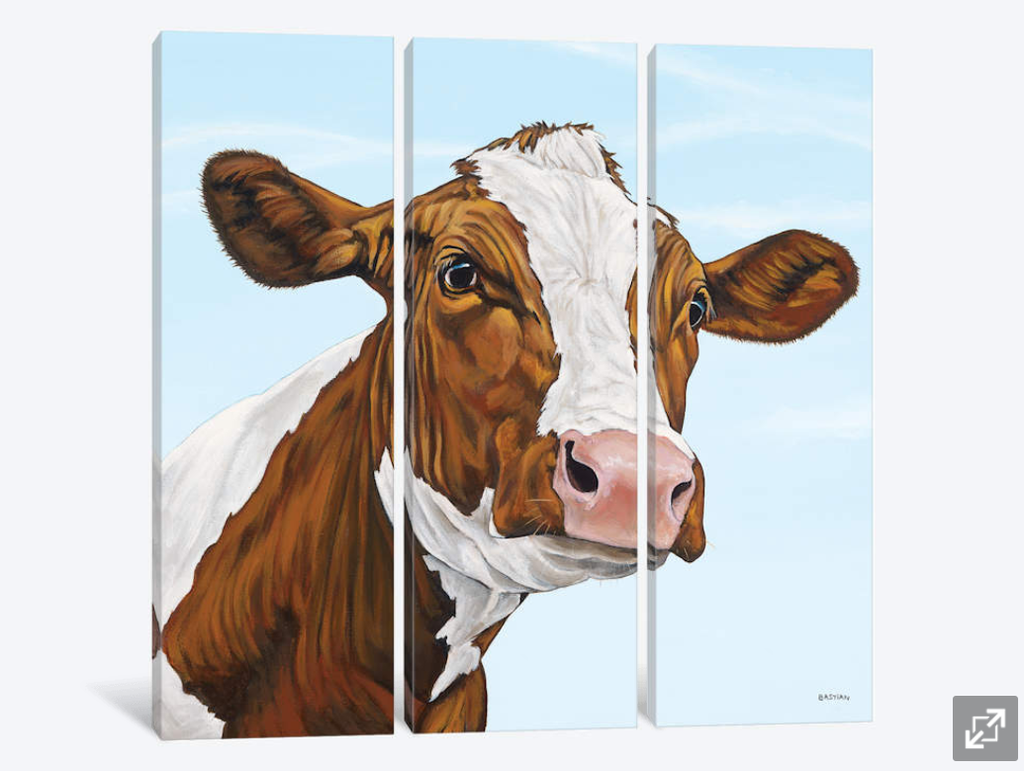 Pine Stretched  Framed 3 Panels - Cow art