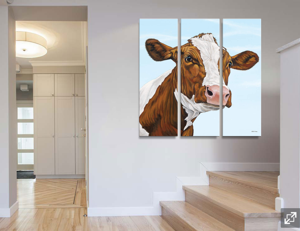 Framed 3 Panels - Cow art