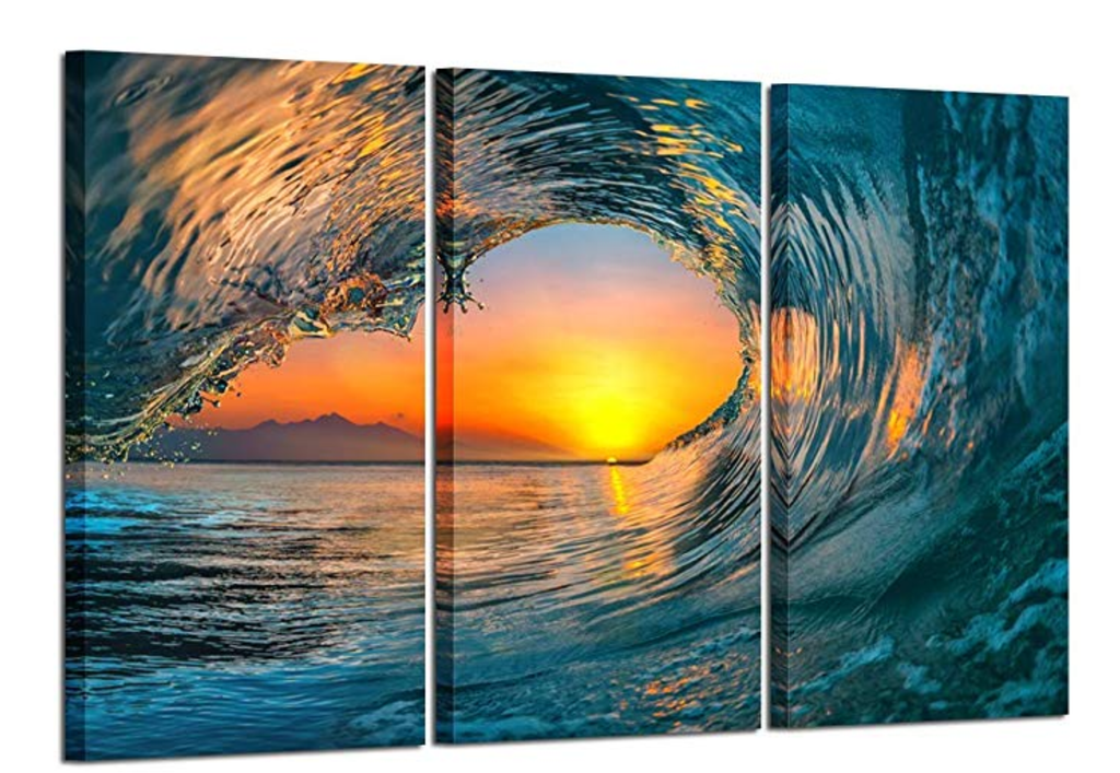 Pine Stretched  Framed 3 Panels - Wave