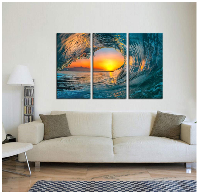 Pine Stretched  Framed 3 Panels - Wave