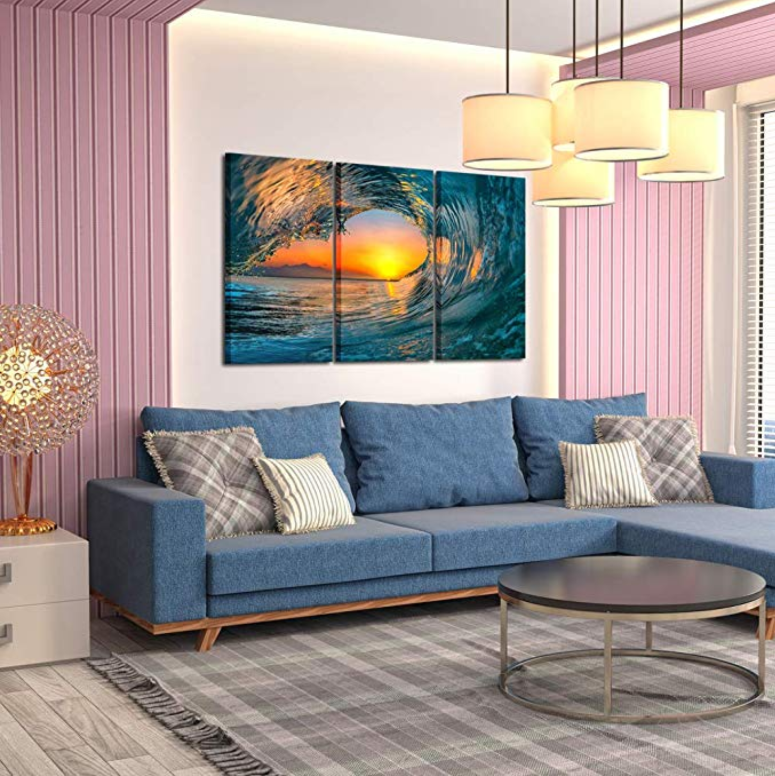 Pine Stretched  Framed 3 Panels - Wave