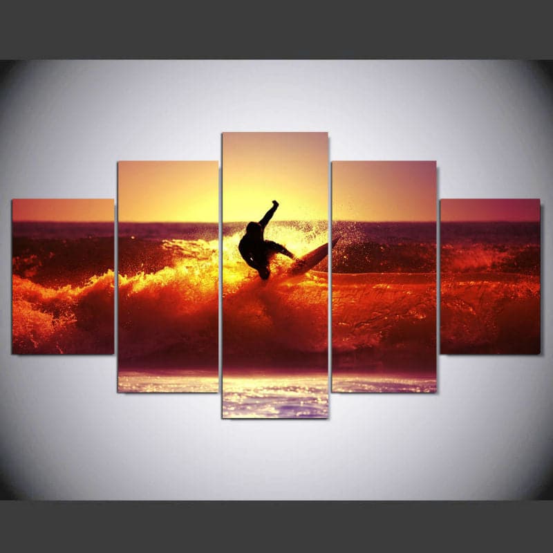 Framed 5 Panels - Surfing