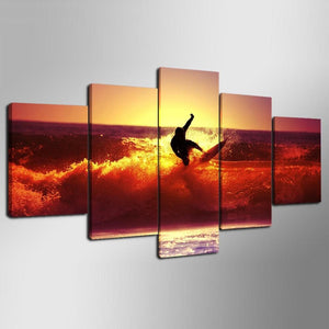 Framed 5 Panels - Surfing