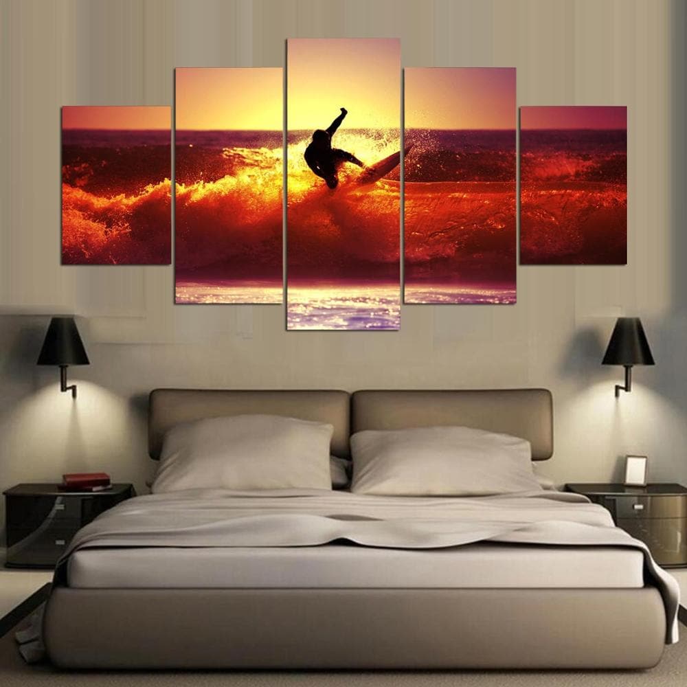 Framed 5 Panels - Surfing