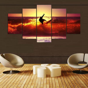 Framed 5 Panels - Surfing