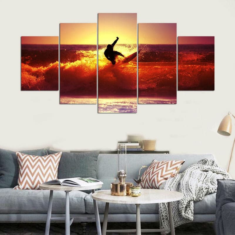 Framed 5 Panels - Surfing