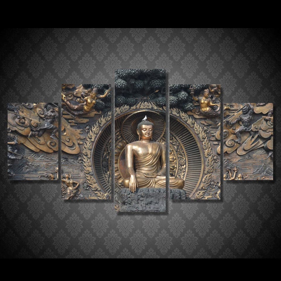 Framed 5 Panels - Buddha