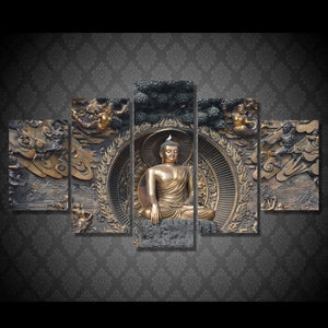 Framed 5 Panels - Buddha