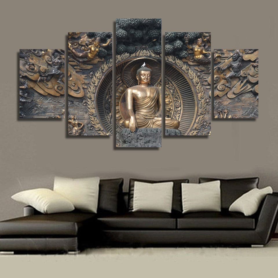 Framed 5 Panels - Buddha