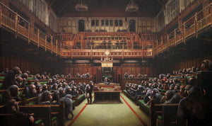 Framed 1 Panel - Banksy - Chimps Houses Of Parliament