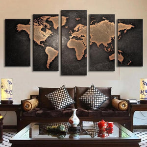 Framed 5 Panels - World Map