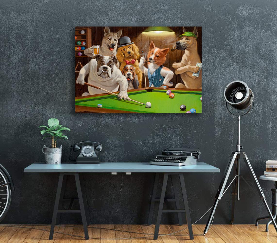 Framed 1 Panel - Dogs Playing Pool