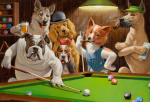 Framed 1 Panel - Dogs Playing Pool