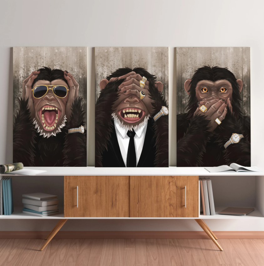Framed 3 Panels - Banksy - Funny Monkey