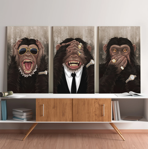 Framed 3 Panels - Banksy - Funny Monkey