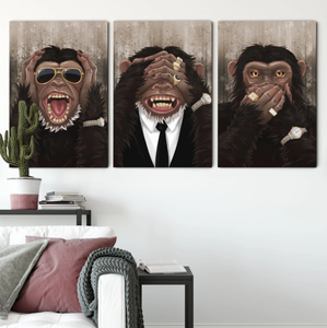 Framed 3 Panels - Banksy - Funny Monkey