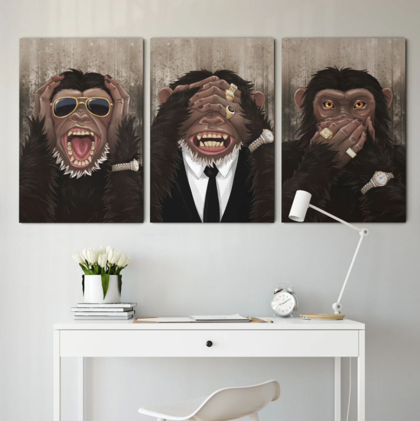 Framed 3 Panels - Banksy - Funny Monkey