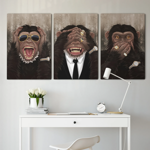 Framed 3 Panels - Banksy - Funny Monkey