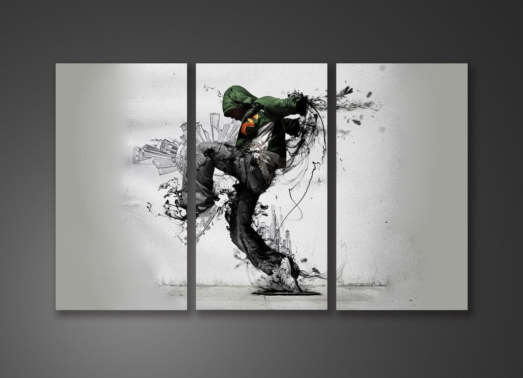 Pine Stretched  Framed 3 Panels - Street Dance