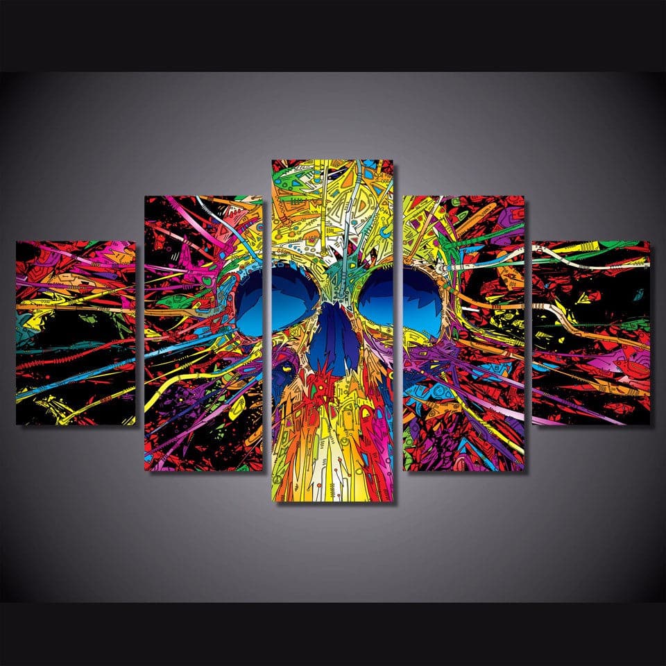 Pine Stretched  Framed 5 Panels - Skull