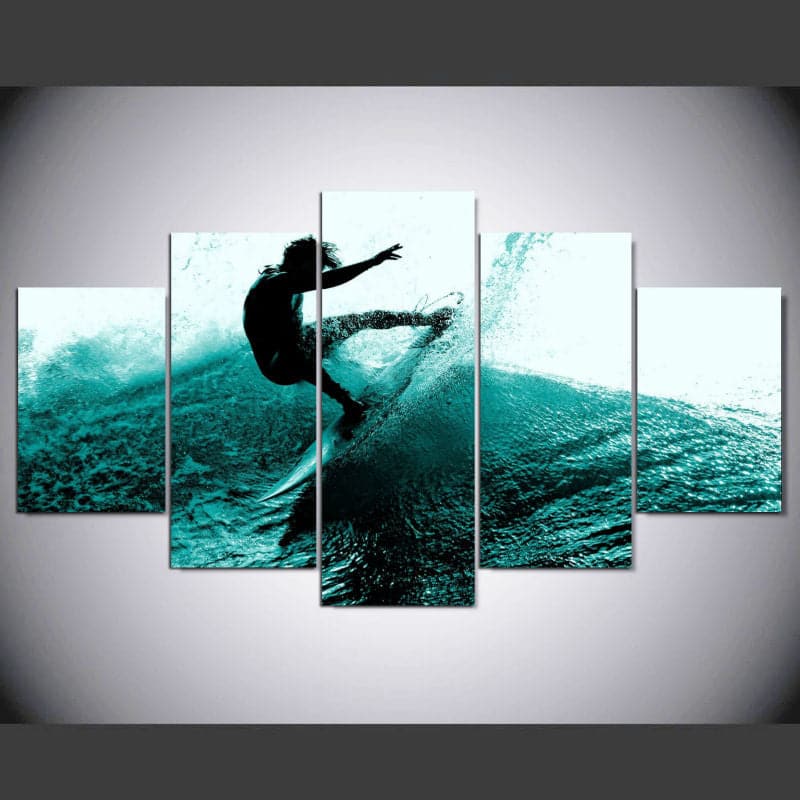 Framed 5 Panels - Surfing