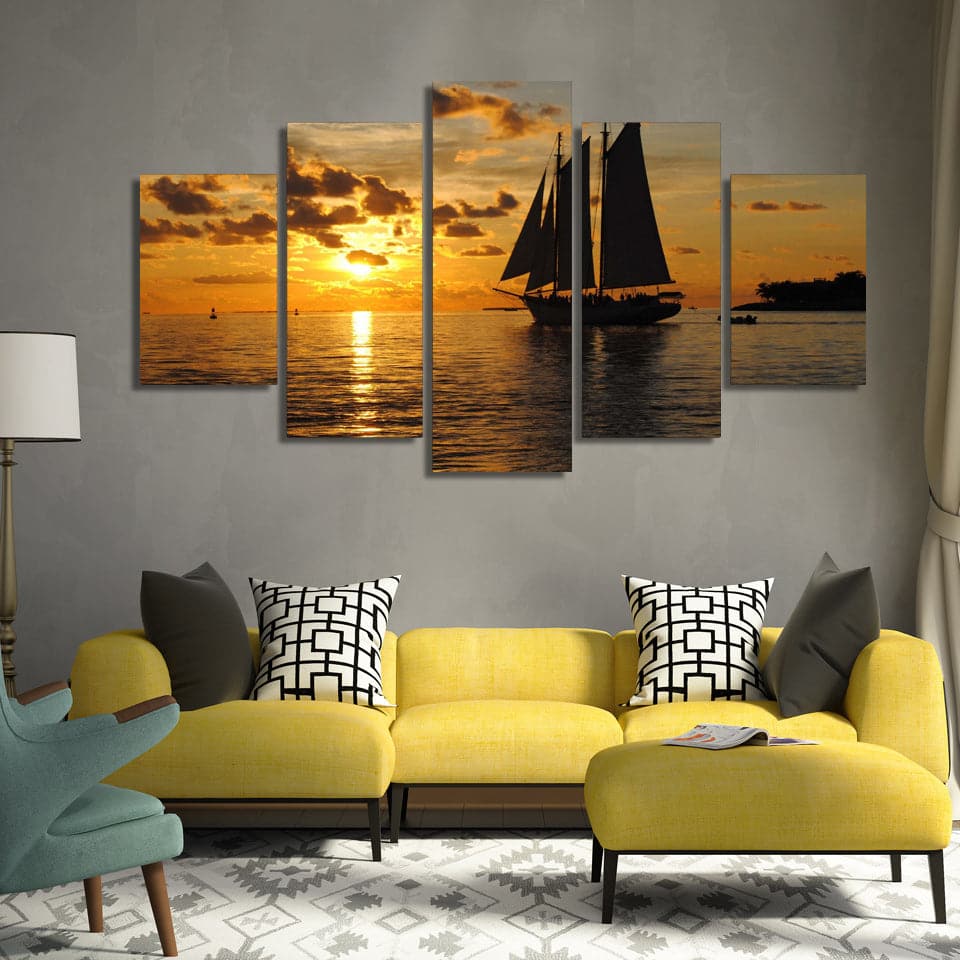 Framed 5 Panels - Sunset