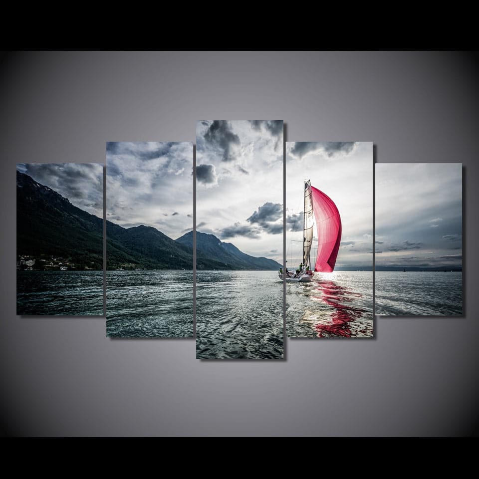Framed 5 Panels - Sailboat