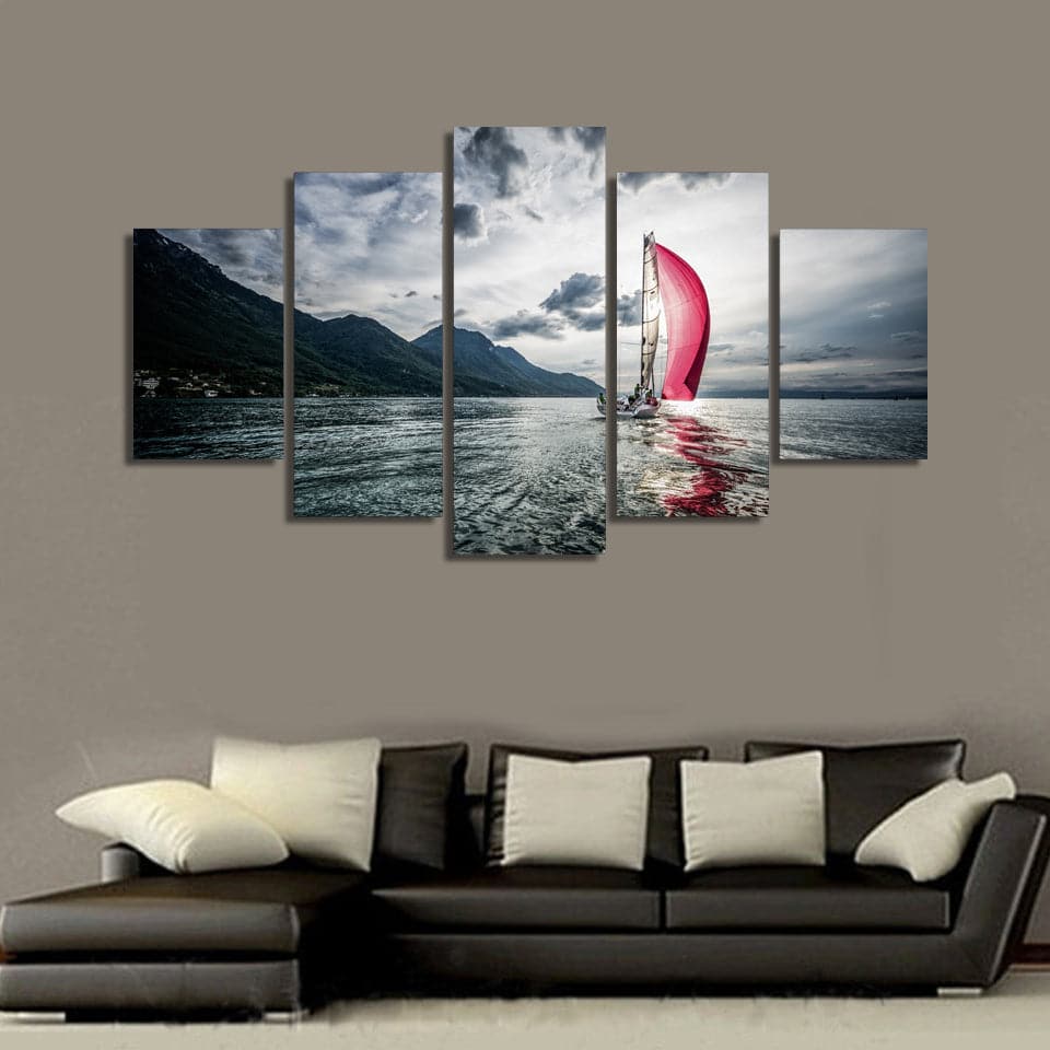 Framed 5 Panels - Sailboat