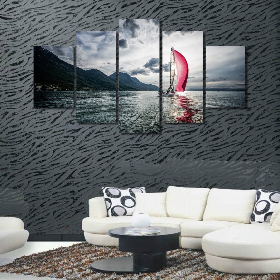 Framed 5 Panels - Sailboat
