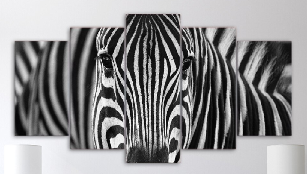 Pine Stretched  Framed 5 Panels - Black and White