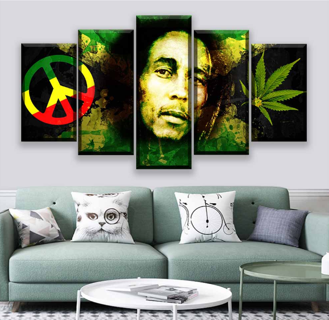 Framed 5 Panels - Bob Marley