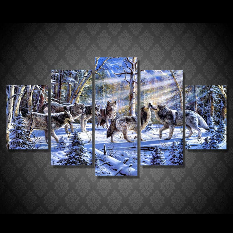 Framed 5 Panels - Wolf Pack
