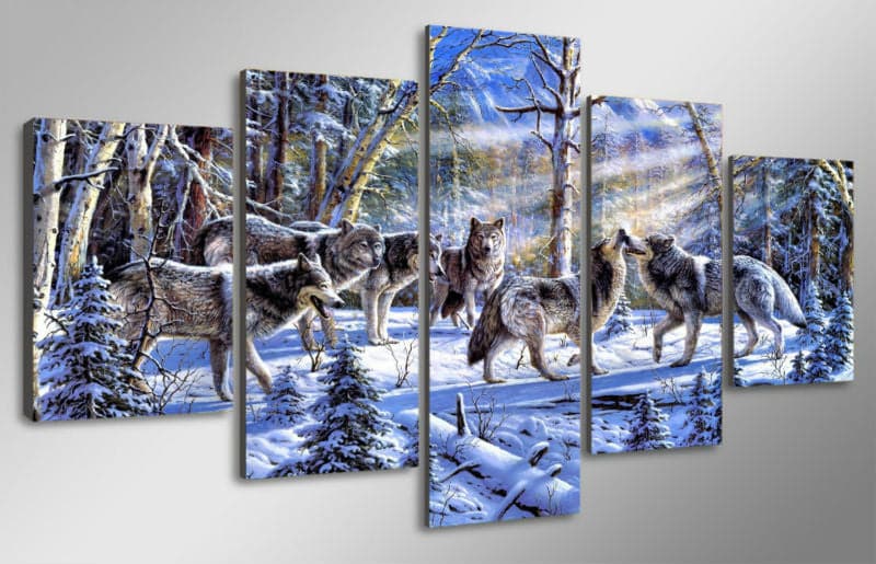 Framed 5 Panels - Wolf Pack