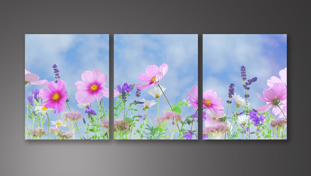 Pine Stretched  Framed 3 Panels - Flowers