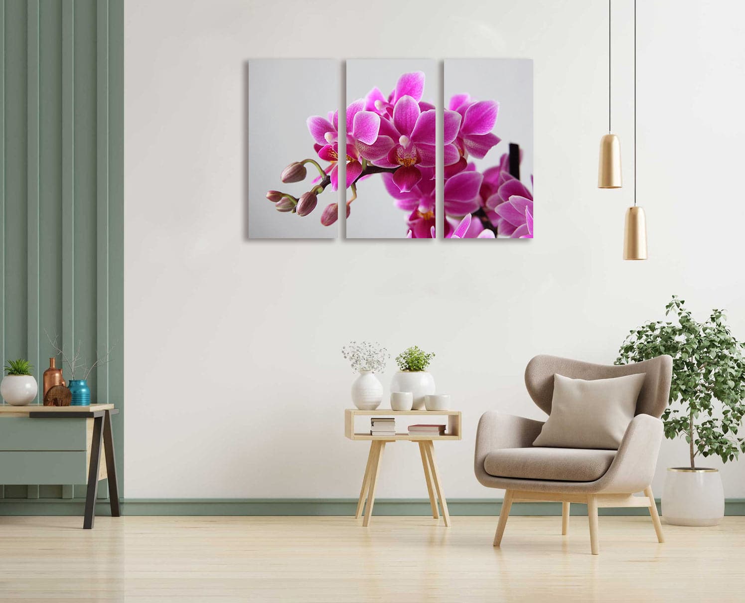 Pine Stretched  Framed 3 Panels - Orchid