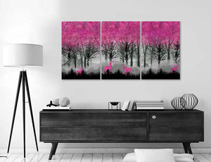 Pine Stretched  Framed 3 Panels - Red Deer