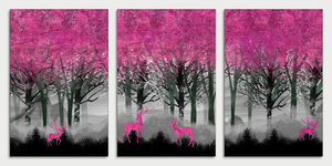 Pine Stretched  Framed 3 Panels - Red Deer