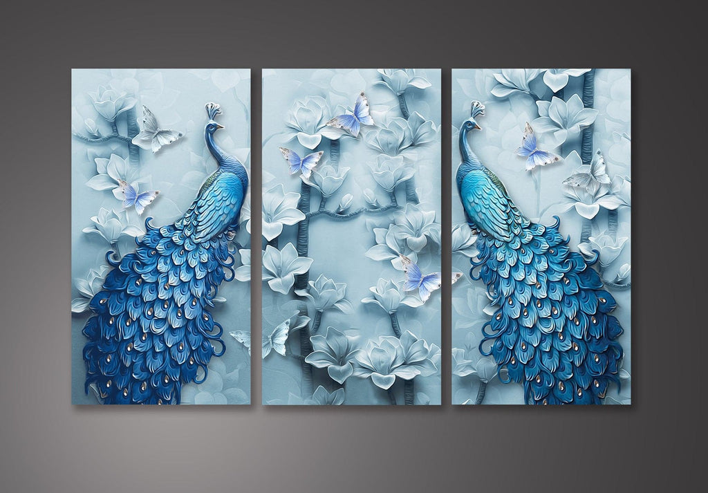 Framed 3 Panels - Peacocks